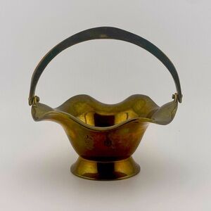 Vintage Brass Basket with a Hinged Handle